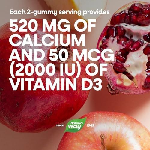 Nature's Way Alive! Kalzium Gummibärchen mit Vitamin D3 – 60 Stück, Erdbeer- und Himbeer-Zitronen-Geschmack