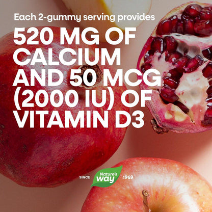 Nature's Way Alive! Kalzium Gummibärchen mit Vitamin D3 – 60 Stück, Erdbeer- und Himbeer-Zitronen-Geschmack