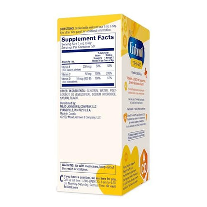 Enfamil Tri-Vi-Sol Säuglings-Multivitamin-Tropfen, unterstützt Wachstum und Immunsystem für Babys, 50 ml Flasche