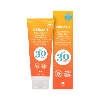 DERMA E Sun Defense Mineralischer Sonnenschutz SPF 30 Körper – Breitspektrum Sonnencreme – Duftfreie Zinkoxid- und Titandioxid-Alterungsschutz, 118 ml