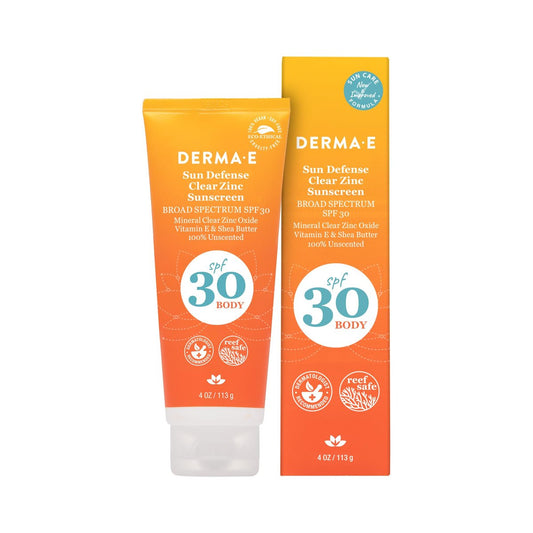 DERMA E Sun Defense Mineralischer Sonnenschutz SPF 30 Körper – Breitspektrum Sonnencreme – Duftfreie Zinkoxid- und Titandioxid-Alterungsschutz, 118 ml