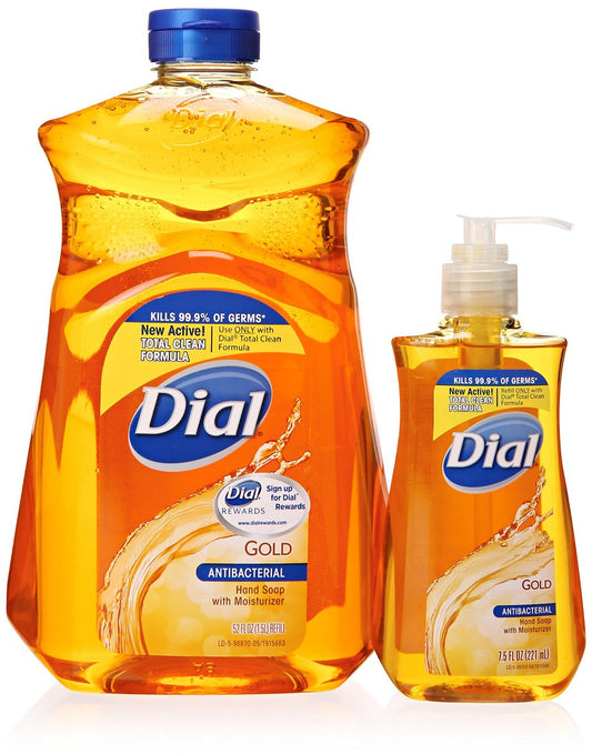 Dial Gold Antibakterielle Flüssigseife mit Feuchtigkeitsspender, 7,5 Oz Pumpflasche + 52 Oz Nachfüllpack