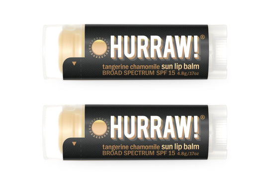 Hurraw! Sun Lip Balm SPF 15 - Zinkschutz mit Tangerine & Kamille, 2er-Pack - Bio, Vegan, Glutenfrei - Lippenpflege mit Breitbandschutz