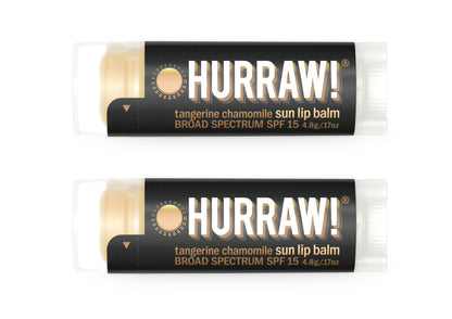 Hurraw! Sun Lip Balm SPF 15 - Zinkschutz mit Tangerine & Kamille, 2er-Pack - Bio, Vegan, Glutenfrei - Lippenpflege mit Breitbandschutz