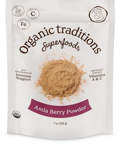 Organic Traditions Amla Pulver – Bio Amla aus indischer Stachelbeere, ganzheitliches Vitamin-C-Fruchtpulver für Smoothies, Säfte und Rezepte, Superfood, pflanzlich, nicht gentechnisch verändert, 200 g / 7 oz Beutel