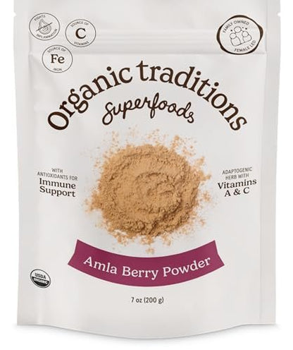 Organic Traditions Amla Pulver – Bio Amla aus indischer Stachelbeere, ganzheitliches Vitamin-C-Fruchtpulver für Smoothies, Säfte und Rezepte, Superfood, pflanzlich, nicht gentechnisch verändert, 200 g / 7 oz Beutel