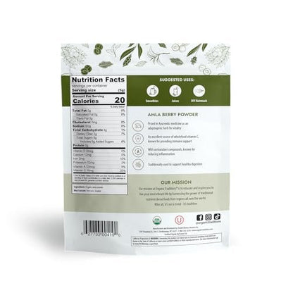 Organic Traditions Amla-Pulver – Bio Amla Pulver aus indischer Stachelbeere, Vitamin-C-reiches Superfood für Smoothies, Säfte und Rezepte, 454 g (1 lb) Beutel