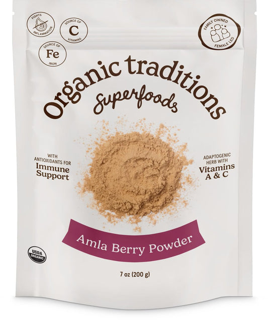 Organic Traditions Amla Pulver – Bio Amla aus indischer Stachelbeere, ganzheitliches Vitamin-C-Fruchtpulver für Smoothies, Säfte und Rezepte, Superfood, pflanzlich, nicht gentechnisch verändert, 200 g / 7 oz Beutel