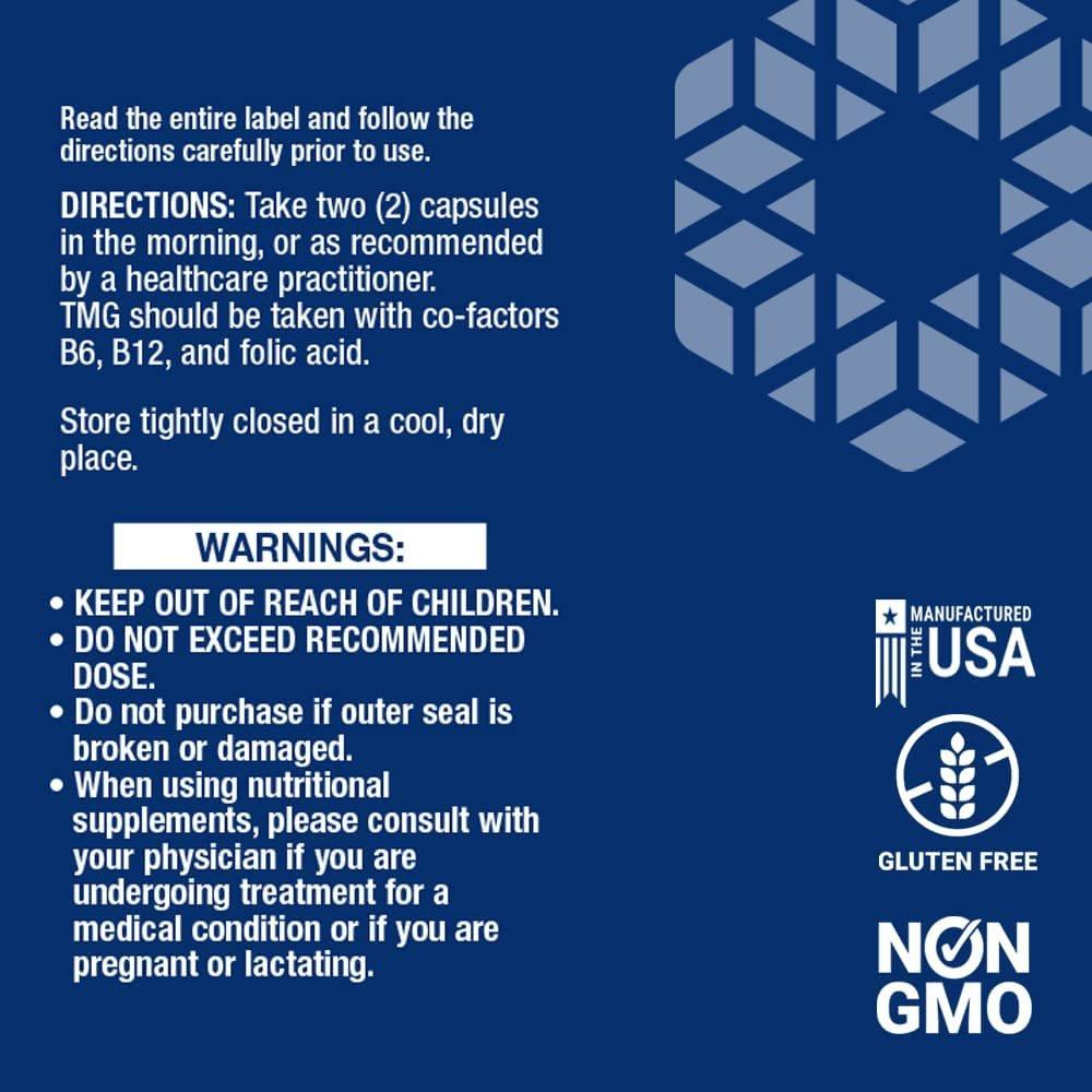 Life Extension TMG – Trimethylglycin für gesunde Homocystein-Werte, Non-GMO, glutenfrei, vegetarisch, 60 Kapseln