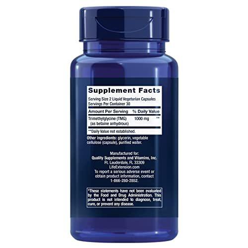 Life Extension TMG – Trimethylglycin für gesunde Homocystein-Werte, Non-GMO, glutenfrei, vegetarisch, 60 Kapseln