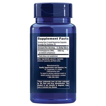 Life Extension TMG – Trimethylglycin für gesunde Homocystein-Werte, Non-GMO, glutenfrei, vegetarisch, 60 Kapseln