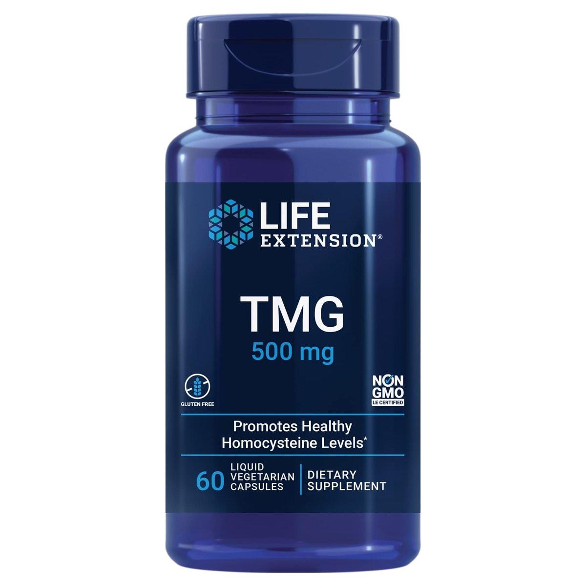 Life Extension TMG – Trimethylglycin für gesunde Homocystein-Werte, Non-GMO, glutenfrei, vegetarisch, 60 Kapseln