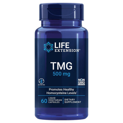 Life Extension TMG – Trimethylglycin für gesunde Homocystein-Werte, Non-GMO, glutenfrei, vegetarisch, 60 Kapseln