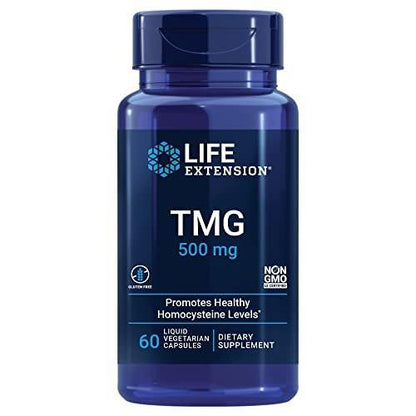 Life Extension TMG – Trimethylglycin für gesunde Homocystein-Werte, Non-GMO, glutenfrei, vegetarisch, 60 Kapseln
