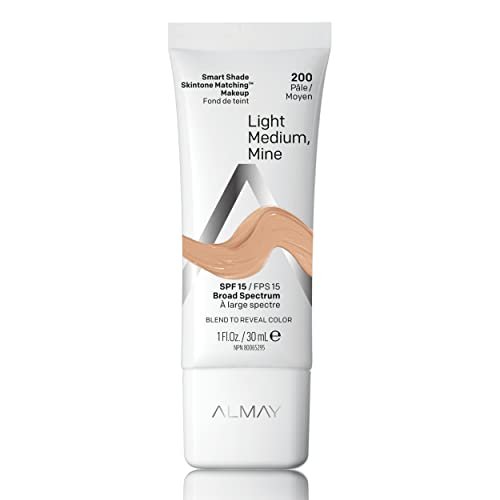 Almay Skintone Matching Foundation – Smart Shade Make-up mit SPF 15, hypoallergen, ölfrei, dermatologisch getestet, 200 Light Medium Mine, 30 ml