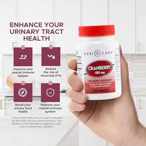 Hochdosiertes Cranberry-Präparat von GeriCare – 450 mg reine Cranberry-Tabletten für die Gesundheit der Harnwege – Natürliche UTI-Prävention für Männer & Frauen – GMO-, gluten- und milchfreies Cranberry-Konzentrat [100 Stück]