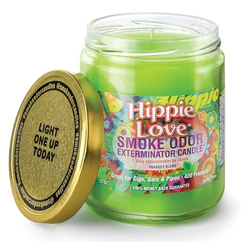 Hippie Love Smoke Odor Exterminator 13oz Duftkerze im Glas – Neutralisiert Rauchgeruch