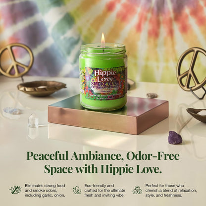 Hippie Love Smoke Odor Exterminator 13oz Duftkerze im Glas – Neutralisiert Rauchgeruch