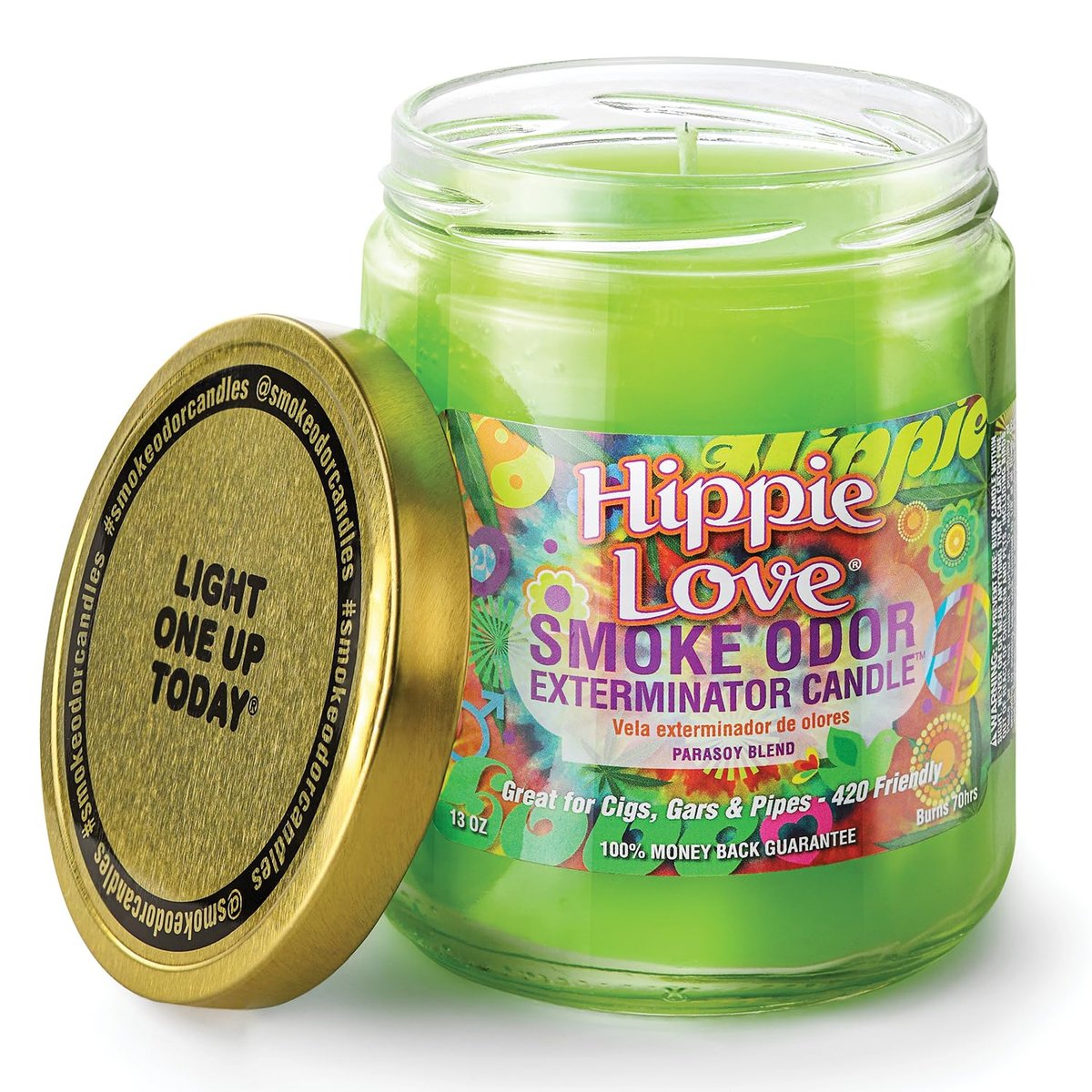 Hippie Love Smoke Odor Exterminator 13oz Duftkerze im Glas – Neutralisiert Rauchgeruch