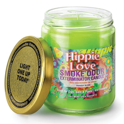 Hippie Love Smoke Odor Exterminator 13oz Duftkerze im Glas – Neutralisiert Rauchgeruch
