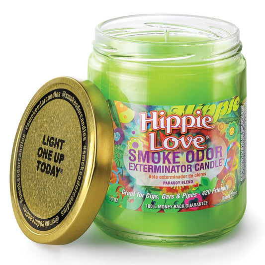 Hippie Love Smoke Odor Exterminator 13oz Duftkerze im Glas – Neutralisiert Rauchgeruch
