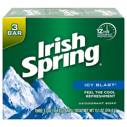 Irish Spring Icy Blast Duschseife, 12 Stück (4er-Pack, 3er-Pack) – 3,75 Unzen pro Riegel