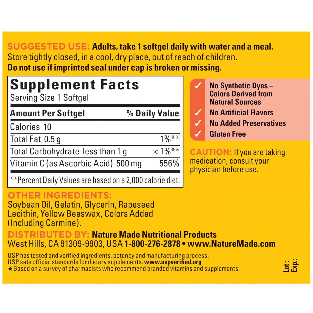 Nature Made Vitamin C 500 mg – Immununterstützung, 60 Weichkapseln, 60 Tage Vorrat