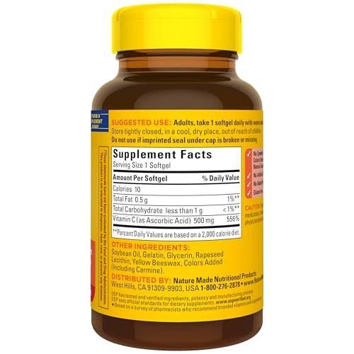 Nature Made Vitamin C 500 mg – Immununterstützung, 60 Weichkapseln, 60 Tage Vorrat