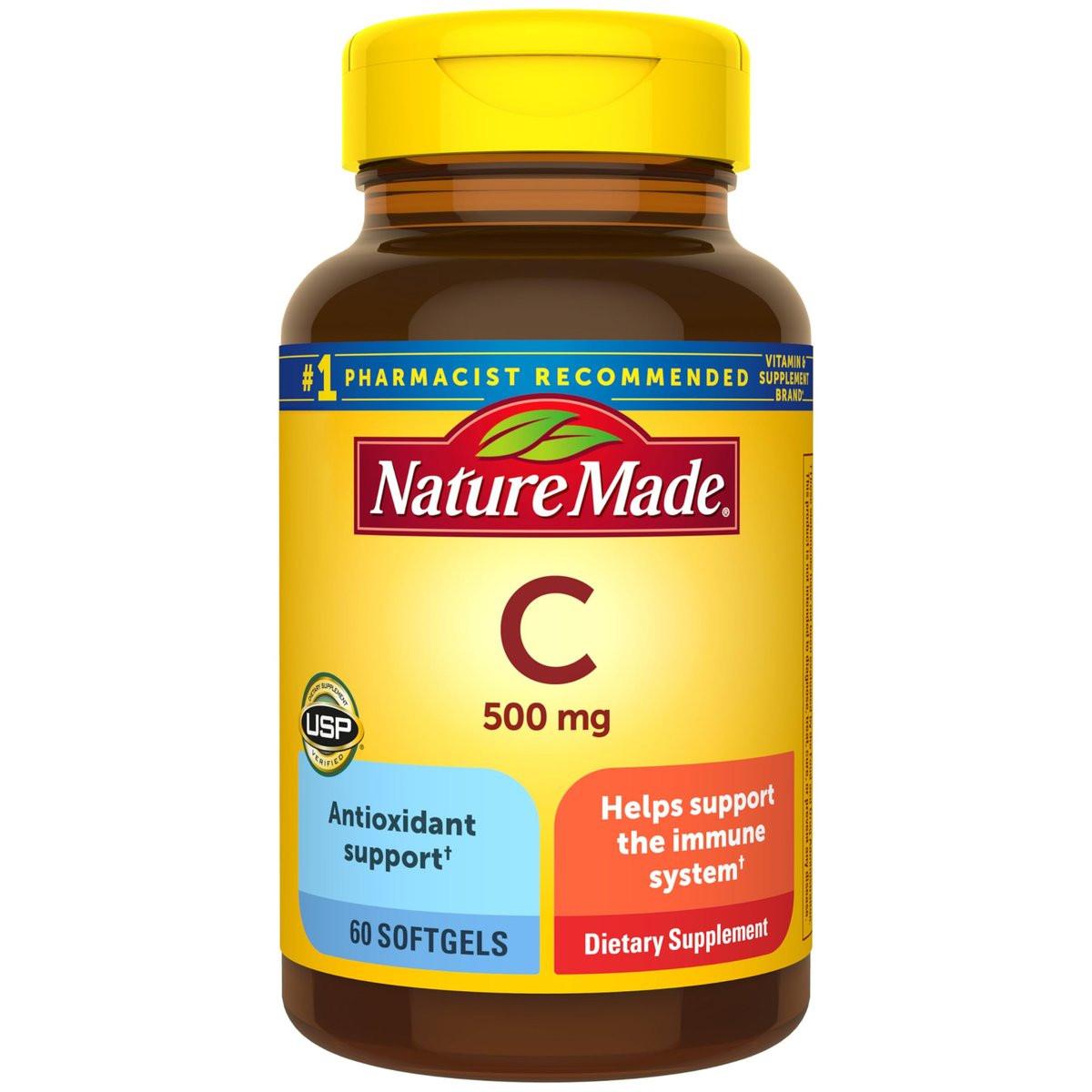 Nature Made Vitamin C 500 mg – Immununterstützung, 60 Weichkapseln, 60 Tage Vorrat