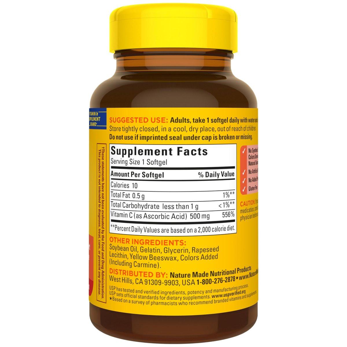 Nature Made Vitamin C 500 mg – Immununterstützung, 60 Weichkapseln, 60 Tage Vorrat