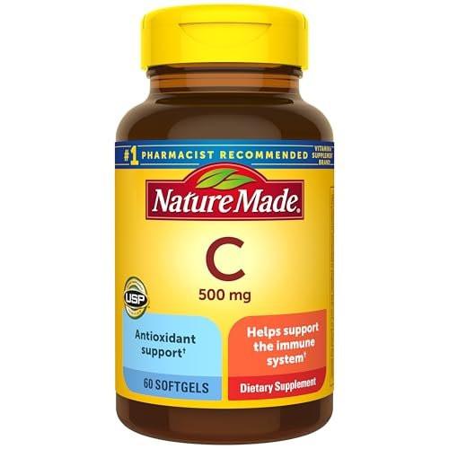 Nature Made Vitamin C 500 mg – Immununterstützung, 60 Weichkapseln, 60 Tage Vorrat