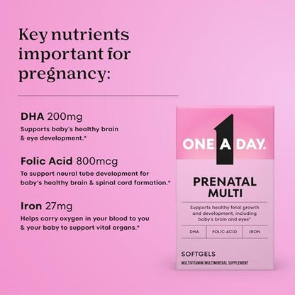 One A Day Schwangerschaftsvitamine – Folsäure, Eisen, Omega-3 (DHA), Multivitamin für werdende Mütter, 30 Stück