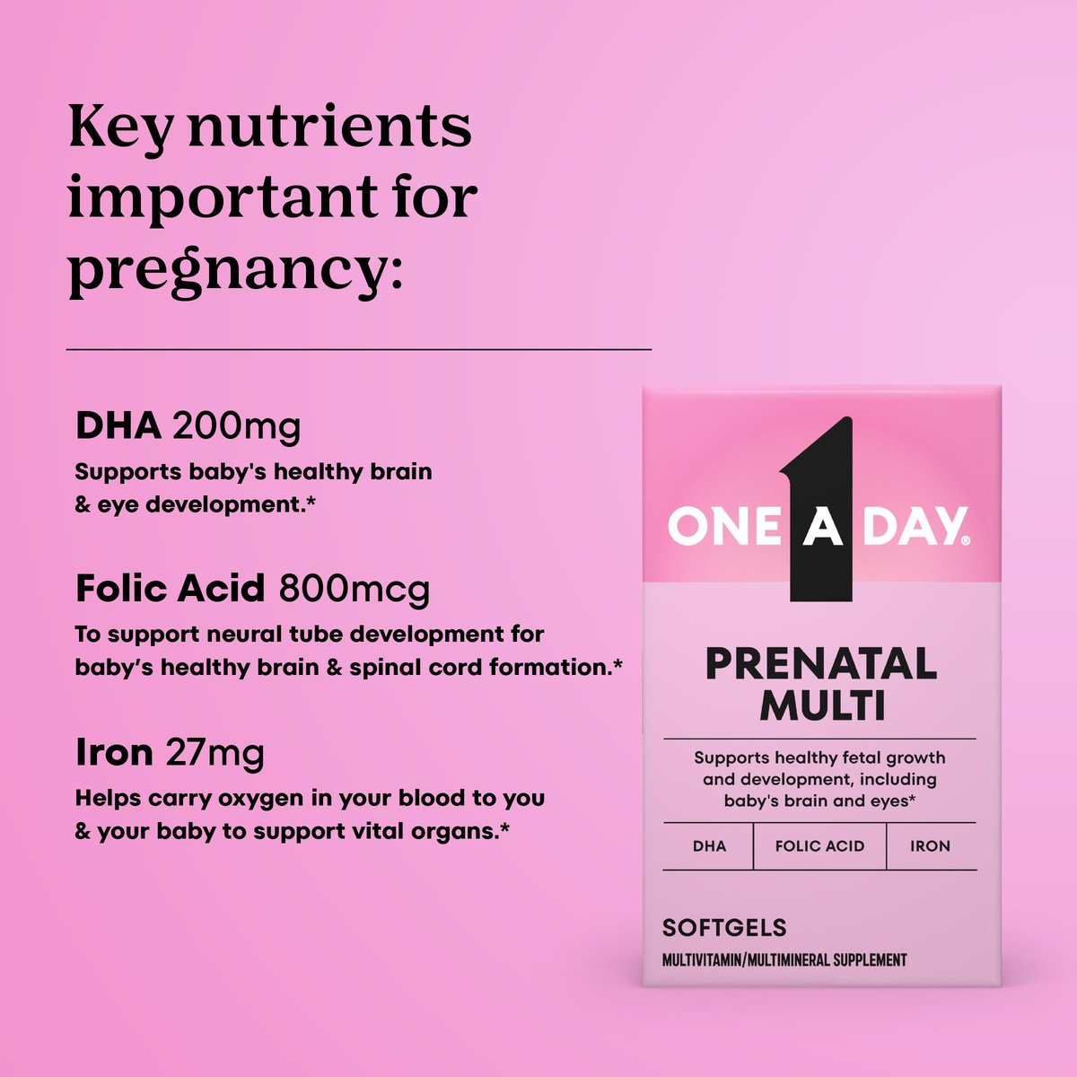 One A Day Schwangerschaftsvitamine – Folsäure, Eisen, Omega-3 (DHA), Multivitamin für werdende Mütter, 30 Stück