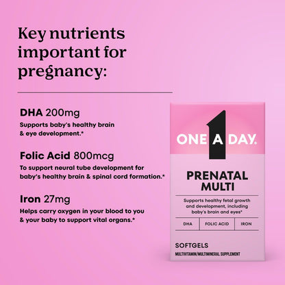 One A Day Schwangerschaftsvitamine – Folsäure, Eisen, Omega-3 (DHA), Multivitamin für werdende Mütter, 30 Stück