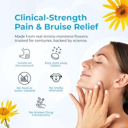 VitaMedica Arnica Montana 30X Schnell lösliche Arnika Tabletten für natürliche Unterstützung bei Schmerzen, Blutergüssen und Schwellungen - Homöopathisches Mittel für Verletzungen und Erholung nach Operationen - 150 Stück - 50 Portionen