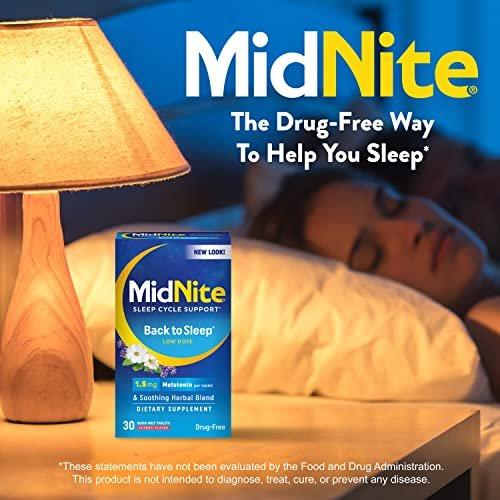 MidNite Back to Sleep 1,5 mg Melatonin Schlafhilfe – 30 Schmelztabletten, Nicht gewohnheitsbildend, Pflanzliches Nahrungsergänzungsmittel für Erwachsene
