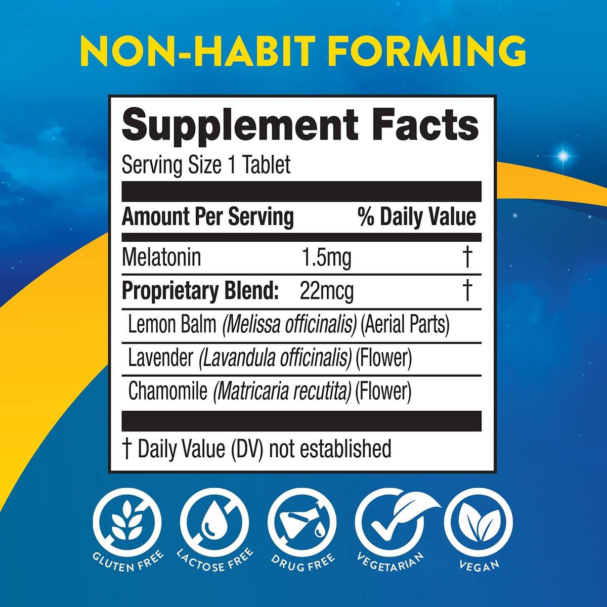 MidNite Back to Sleep 1,5 mg Melatonin Schlafhilfe – 30 Schmelztabletten, Nicht gewohnheitsbildend, Pflanzliches Nahrungsergänzungsmittel für Erwachsene