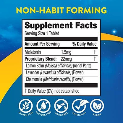 MidNite Back to Sleep 1,5 mg Melatonin Schlafhilfe – 30 Schmelztabletten, Nicht gewohnheitsbildend, Pflanzliches Nahrungsergänzungsmittel für Erwachsene