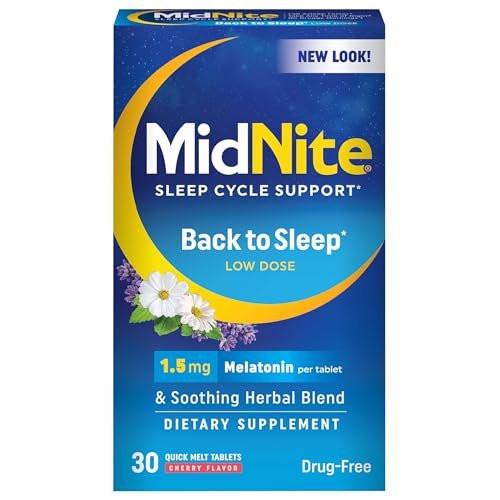 MidNite Back to Sleep 1,5 mg Melatonin Schlafhilfe – 30 Schmelztabletten, Nicht gewohnheitsbildend, Pflanzliches Nahrungsergänzungsmittel für Erwachsene