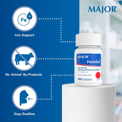 MAJOR Ferosul – Eisen(II)-sulfat 325 mg Tabletten mit 65 mg elementarem Eisen – Eisenpräparat für Frauen und Männer – Rot – 100 Tabletten (3er-Pack)