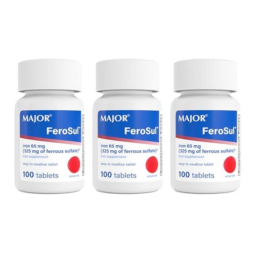 MAJOR Ferosul – Eisen(II)-sulfat 325 mg Tabletten mit 65 mg elementarem Eisen – Eisenpräparat für Frauen und Männer – Rot – 100 Tabletten (3er-Pack)