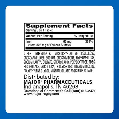 MAJOR Ferosul – Eisen(II)-sulfat 325 mg Tabletten mit 65 mg elementarem Eisen – Eisenpräparat für Frauen und Männer – Rot – 100 Tabletten (3er-Pack)