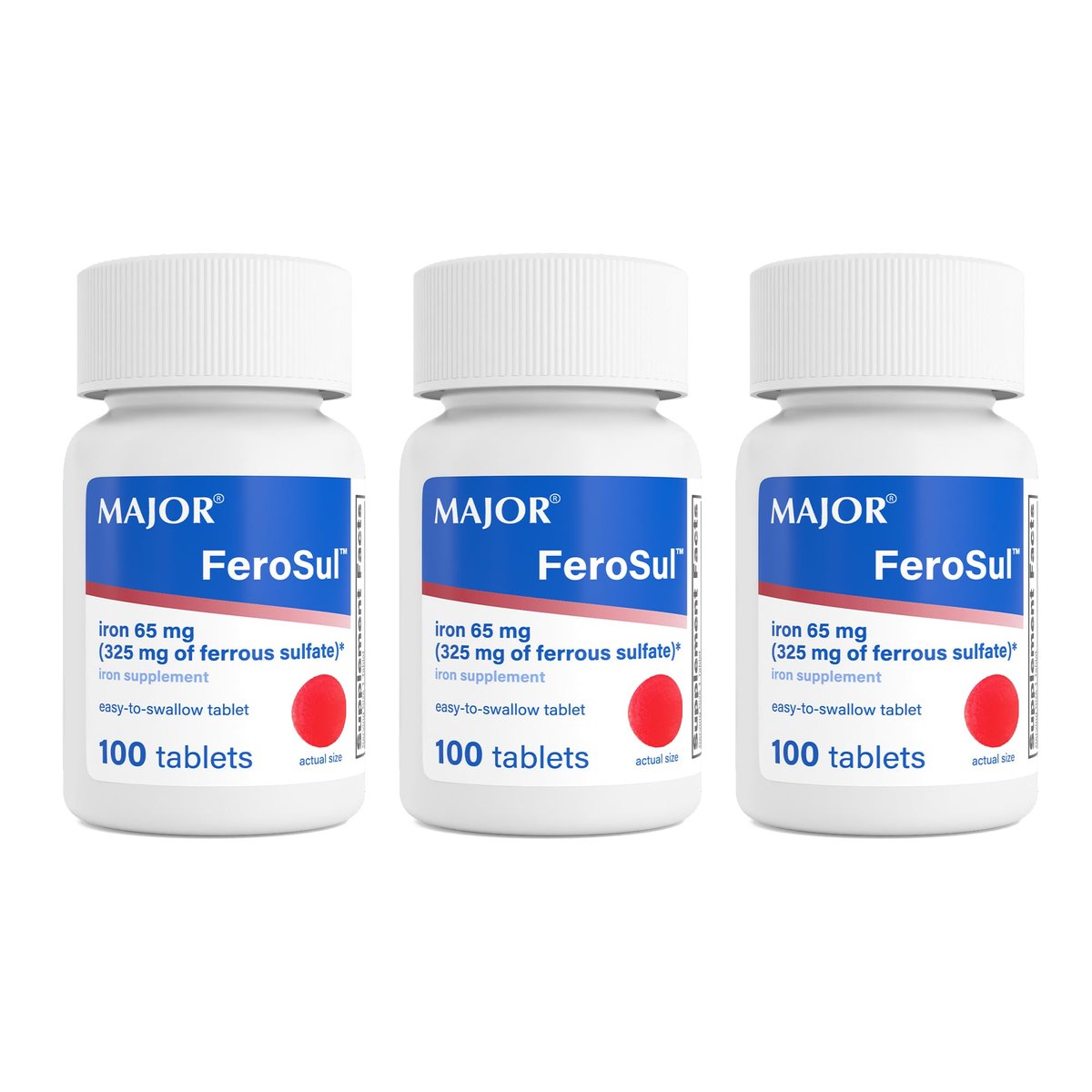 MAJOR Ferosul – Eisen(II)-sulfat 325 mg Tabletten mit 65 mg elementarem Eisen – Eisenpräparat für Frauen und Männer – Rot – 100 Tabletten (3er-Pack)