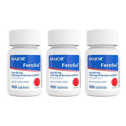 MAJOR Ferosul – Eisen(II)-sulfat 325 mg Tabletten mit 65 mg elementarem Eisen – Eisenpräparat für Frauen und Männer – Rot – 100 Tabletten (3er-Pack)