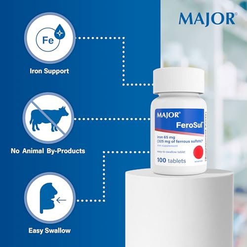 MAJOR Ferosul – Eisen(II)-sulfat 325 mg Tabletten mit 65 mg elementarem Eisen – Eisenpräparat für Frauen und Männer – Rot – 100 Tabletten (3er-Pack)