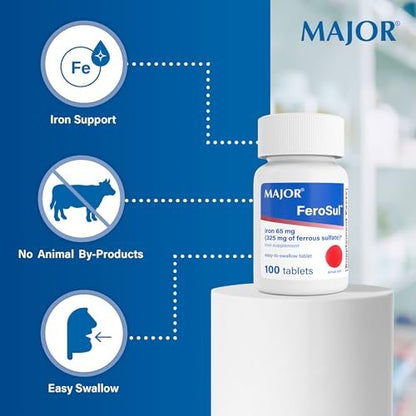 MAJOR Ferosul – Eisen(II)-sulfat 325 mg Tabletten mit 65 mg elementarem Eisen – Eisenpräparat für Frauen und Männer – Rot – 100 Tabletten (3er-Pack)