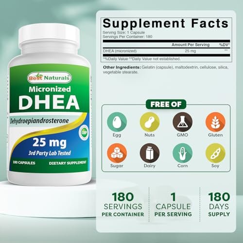 Best Naturals, mikronisiertes DHEA 25 mg, 180 Kapseln