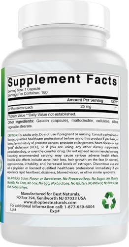 Best Naturals, mikronisiertes DHEA 25 mg, 180 Kapseln