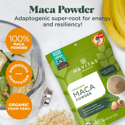 Navitas Organics Maca-Pulver – 100% Gelatinisierte Peruanische Maca für Adaptogen-Smoothies, Lattes, Backen & mehr – Energie & Balance – USDA Bio, Nicht-GVO, Vegan, Glutenfrei (115g Beutel, 23 Portionen)