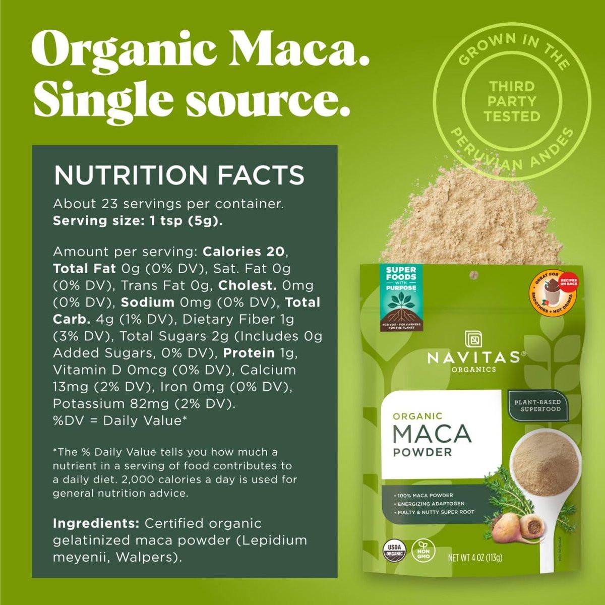 Navitas Organics Maca-Pulver – 100% Gelatinisierte Peruanische Maca für Adaptogen-Smoothies, Lattes, Backen & mehr – Energie & Balance – USDA Bio, Nicht-GVO, Vegan, Glutenfrei (115g Beutel, 23 Portionen)